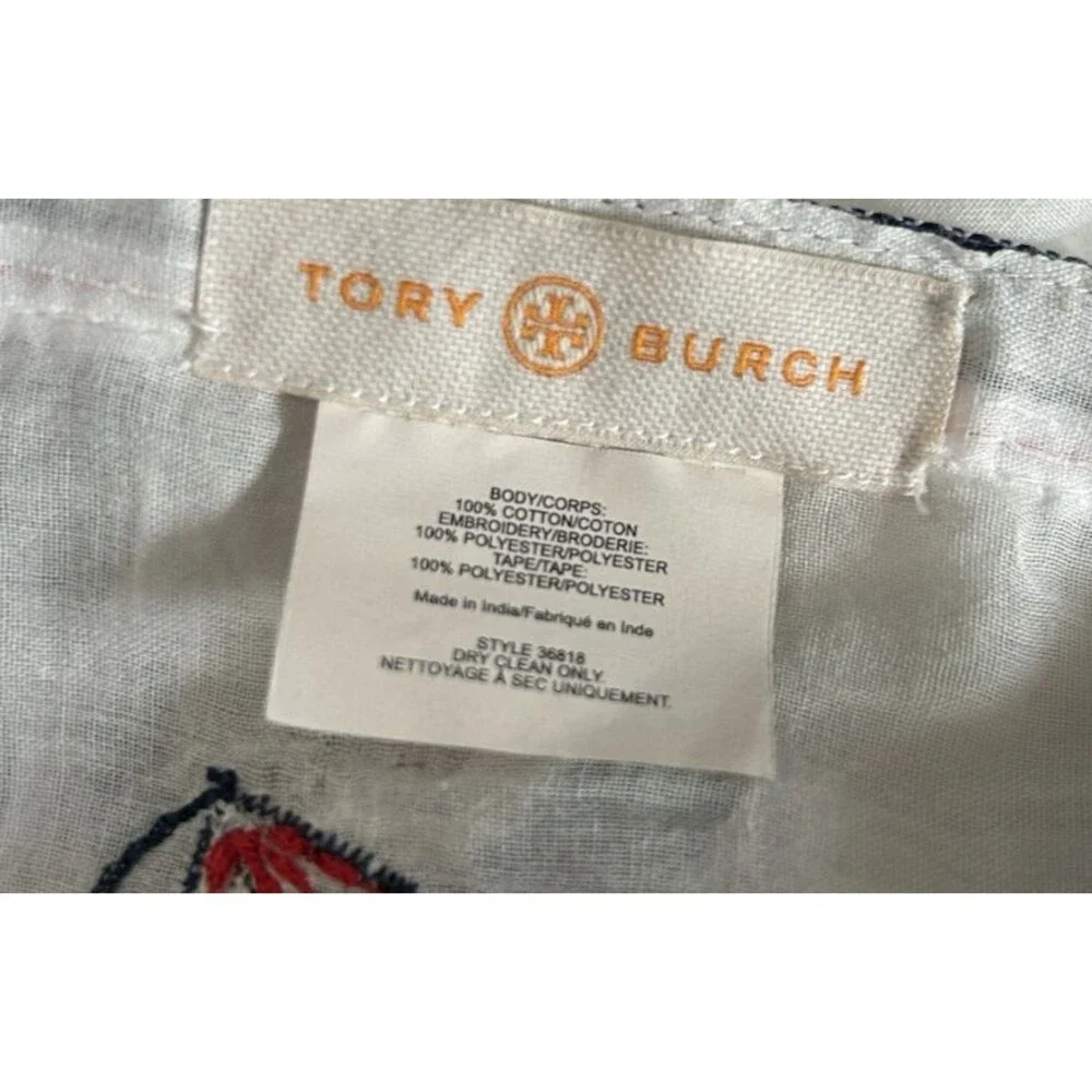 Tory Burch White Scarf with Navy Grid and Red Sailboat Motif